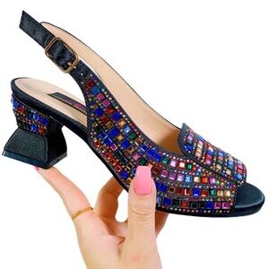 SHEIN Colorful Bejeweled Slingback Heels (US 7)